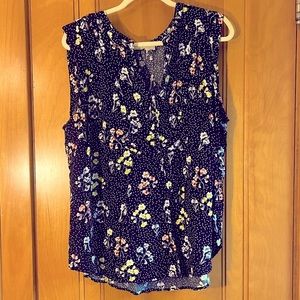 Loft Plus Black, white and floral sleeveless blouse SZ 16W